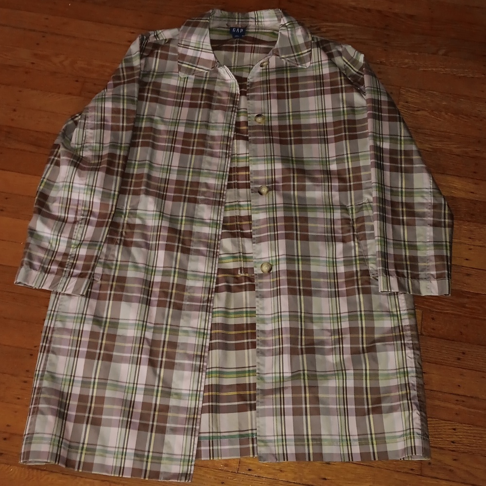 GAP Brown, Cream & Green Plaid Button-Front Jacket